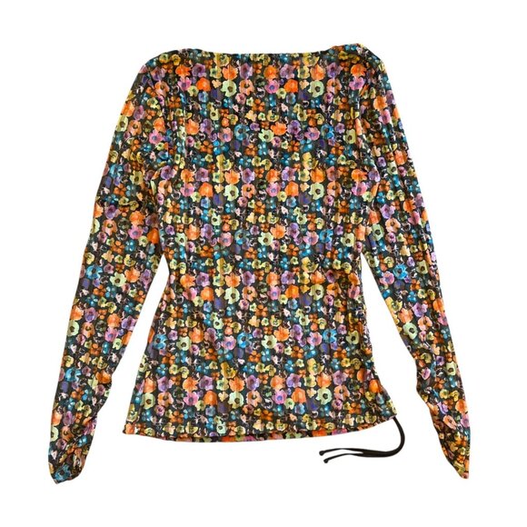 Stine Goya Floral Velvet Wrap Front Ruched Long Sleeve Line Top Multicolor Small - Picture 2 of 10